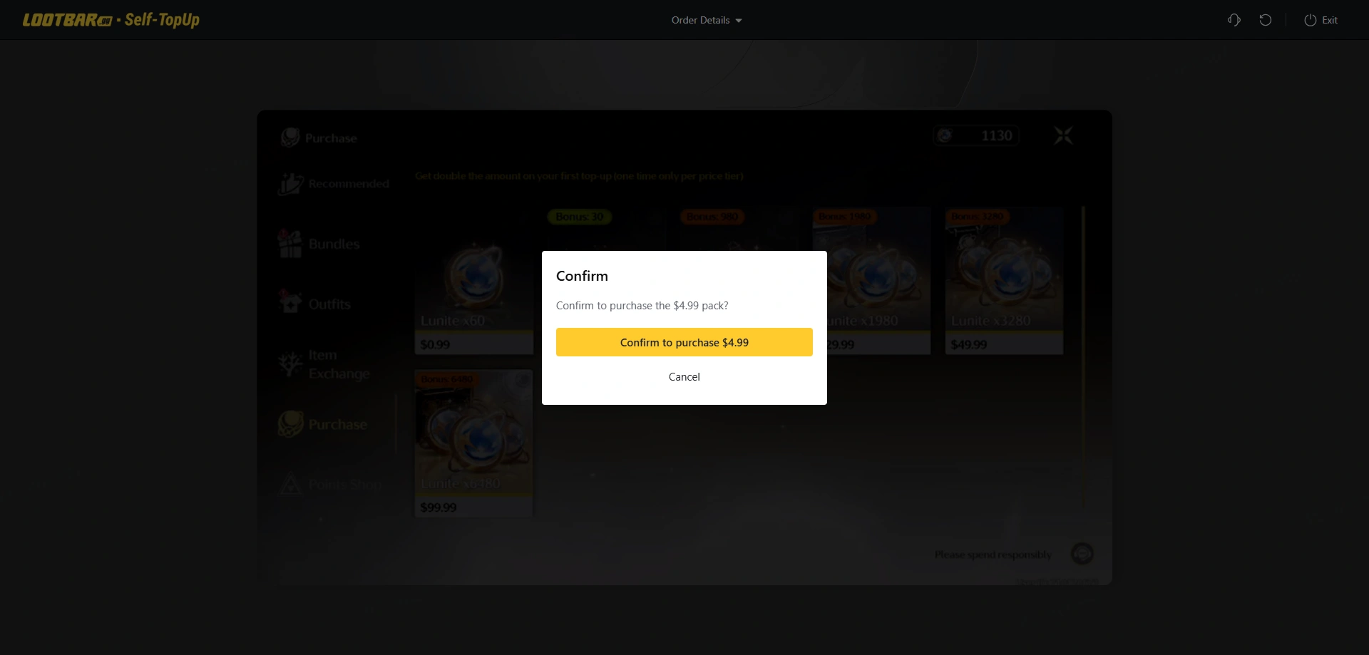  select the bundle equivalent to the item you purchased | Wuthering Waves top up procedures
