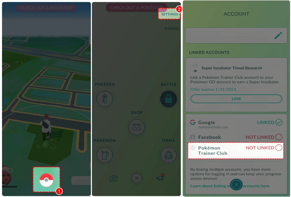 step to get your account details for Pokémon Go Top-up